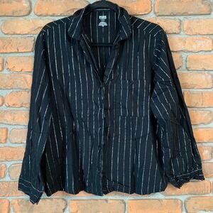 PINK Victoria's Secret Sleep Shirt Womens Medium Black Silver Pajama Top Button‎